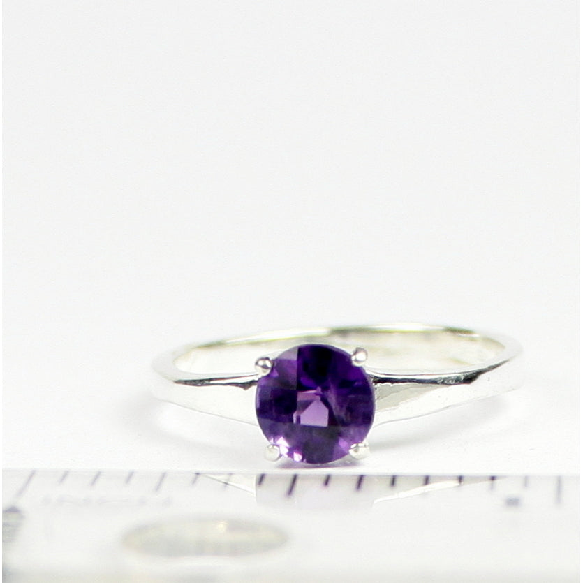 SR301 6mm Round Amethyst 925 Sterling Silver Ring Image 4