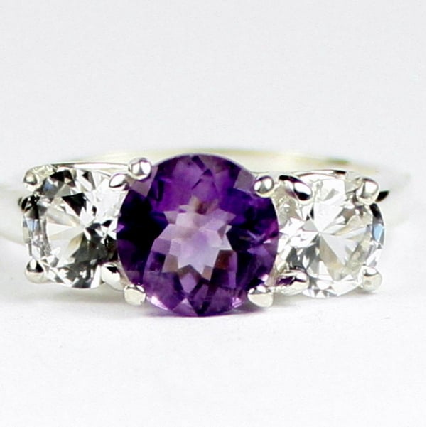 SR255 2 ct Amethyst and 1 ct CZs 925 Sterling Silver Ring Image 1