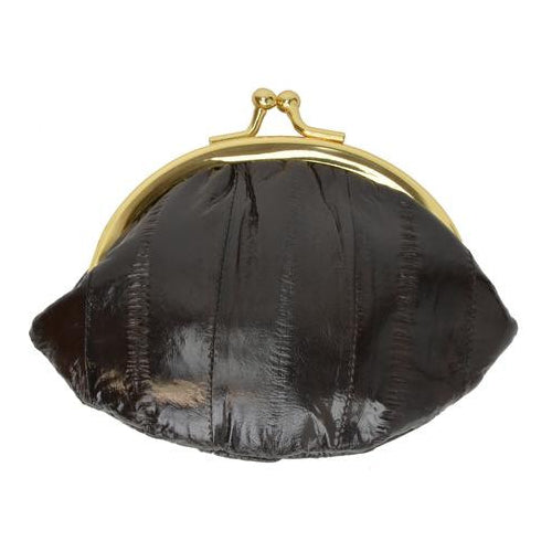 Eel skin coin/change purse with metal clasp Small Brown Image 1