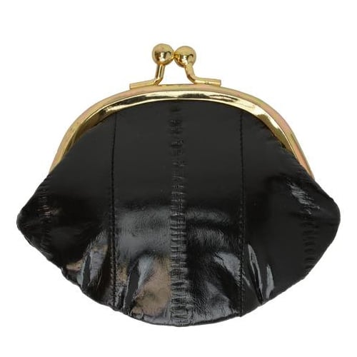 Eel skin coin/change purse with metal clasp Small Black Image 1