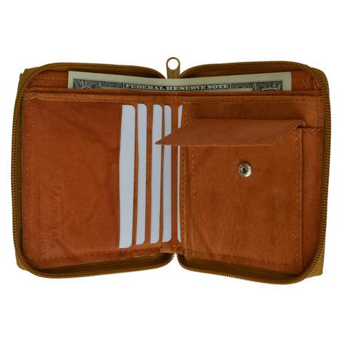 Genuine leather mens ziparound credit card coin wallet Tan color Image 1
