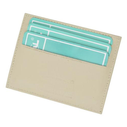 Premium fine Beige Genuine Leather Slim Simple ID Credit Card Holder Thin Wallet Image 1