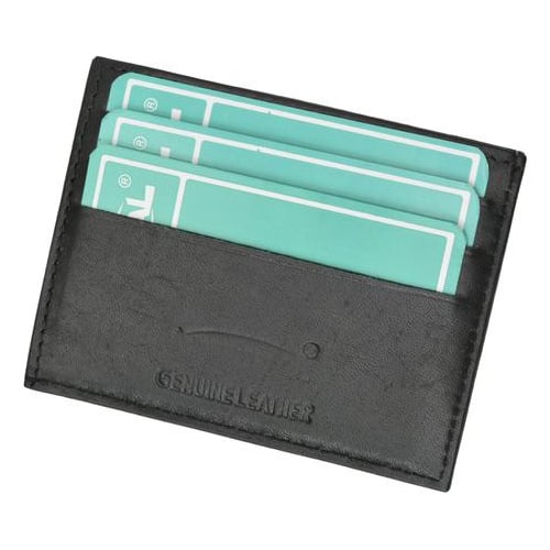 Premium fine Black Genuine Leather Slim Simple ID Credit Card Holder Thin Wallet Image 1