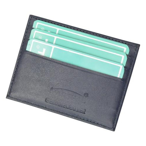 Premium fine Navy Blue Genuine Leather Slim Simple ID Credit Card Holder Thin Wallet Image 1