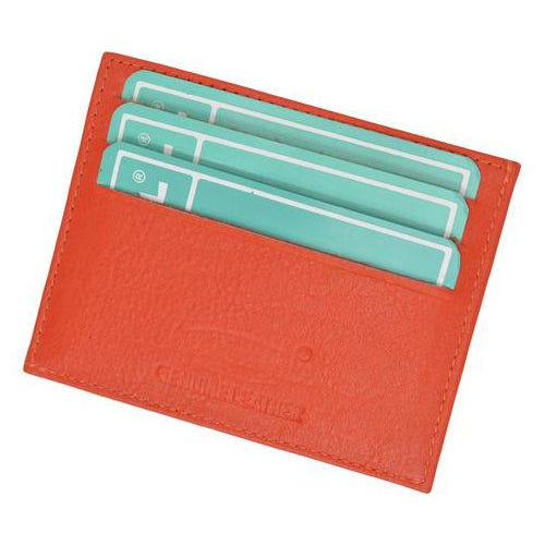Premium fine Orange Genuine Leather Slim Simple ID Credit Card Holder Thin Wallet Image 1