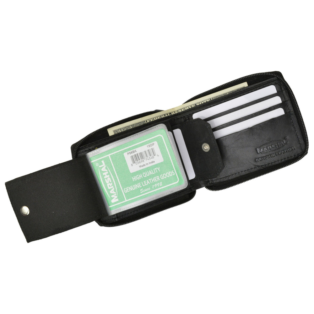 Premium Leather Bifold Zip-Around Card Holder Wallet P 56 (C) Image 2
