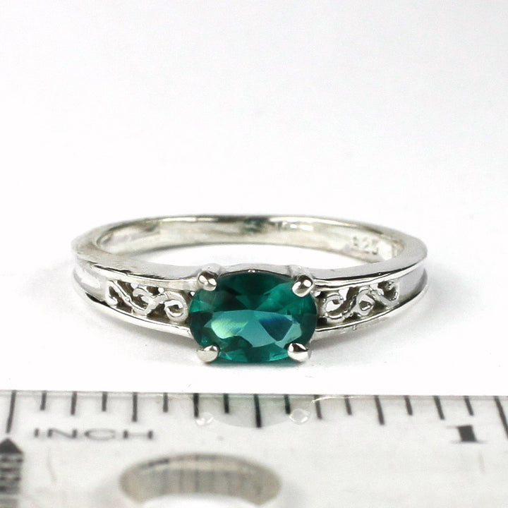 SR362 Created Emerald 925 Sterling Silver Ring Image 4