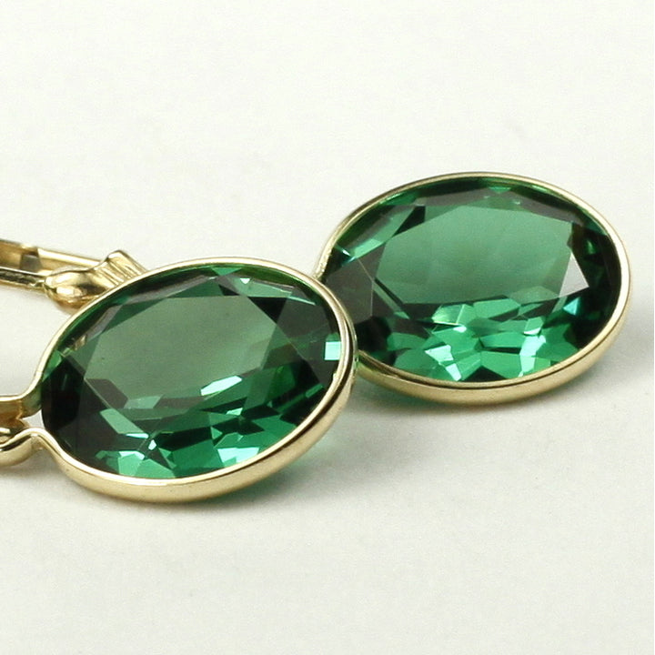 14KY Gold Leverback Earrings Russian Nanocrystal Emerald E101 Image 1