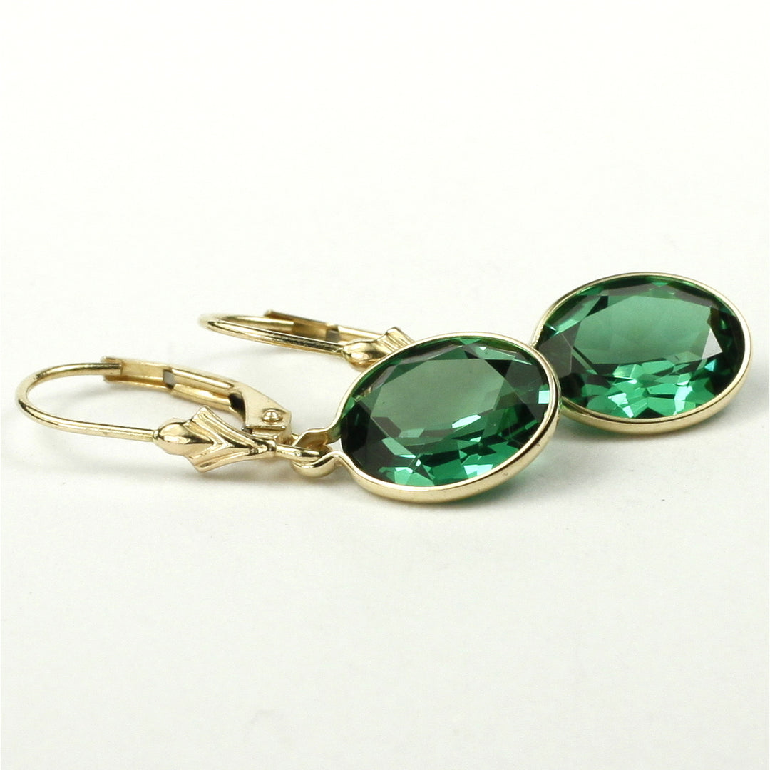 14KY Gold Leverback Earrings Russian Nanocrystal Emerald E101 Image 2