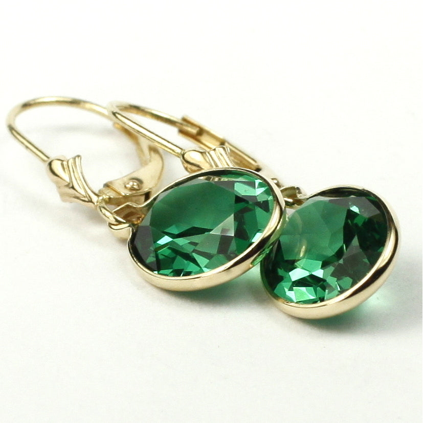 14KY Gold Leverback Earrings Russian Nanocrystal Emerald E101 Image 3