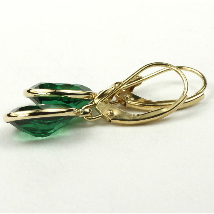 14KY Gold Leverback Earrings Russian Nanocrystal Emerald E101 Image 4