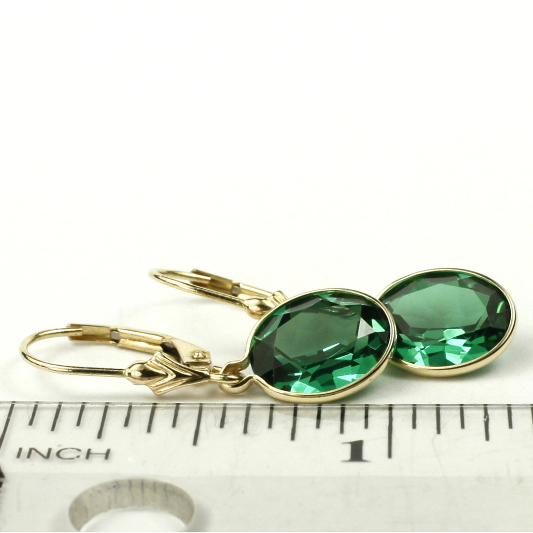 14KY Gold Leverback Earrings Russian Nanocrystal Emerald E101 Image 6