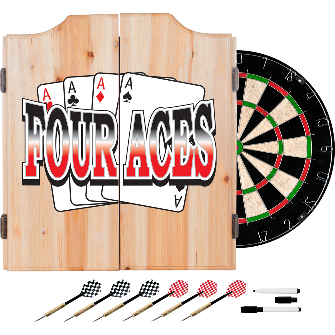 Four Aces Dart Cabinet Solid Wood 22x25 Inch with Darts Bristle Board Included Image 1