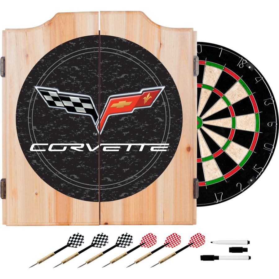 Corvette C6 Dart Cabinet with Self-Healing Board and 6 Steel Tip Darts Image 1