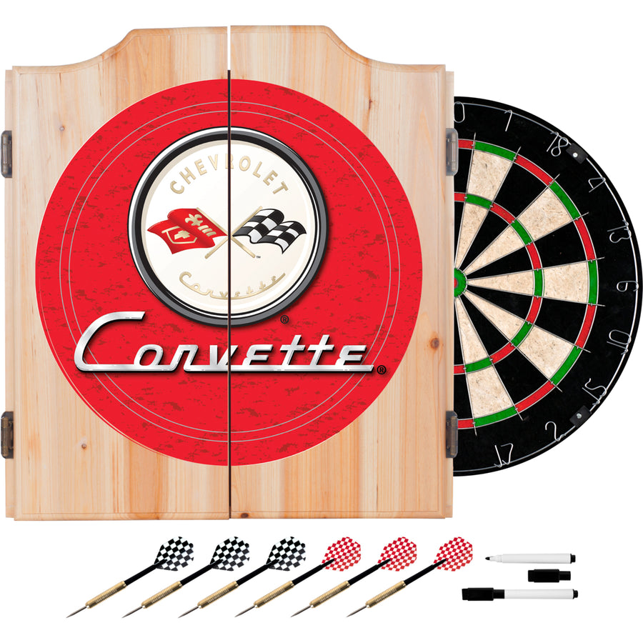 Corvette C1 Dart Cabinet Red Self Healing Board 6 Steel Tip Darts Dry Erase Scoreboard Image 1