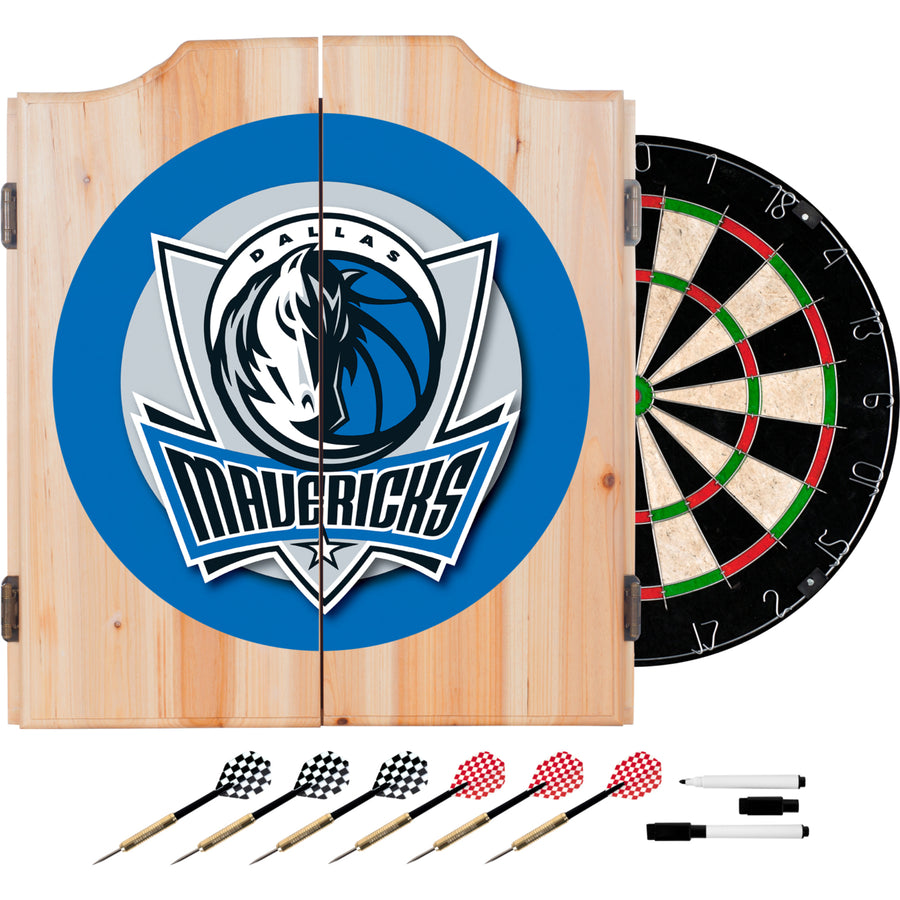 Dallas Mavericks Wood Dart Cabinet Set Officially Licensed 18 inch Self Healing Board Image 1