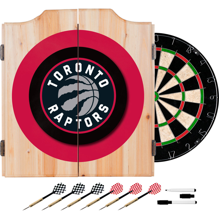 Toronto Raptors NBA Dart Cabinet Set Wood Self Healing Dartboard 6 Darts Image 1