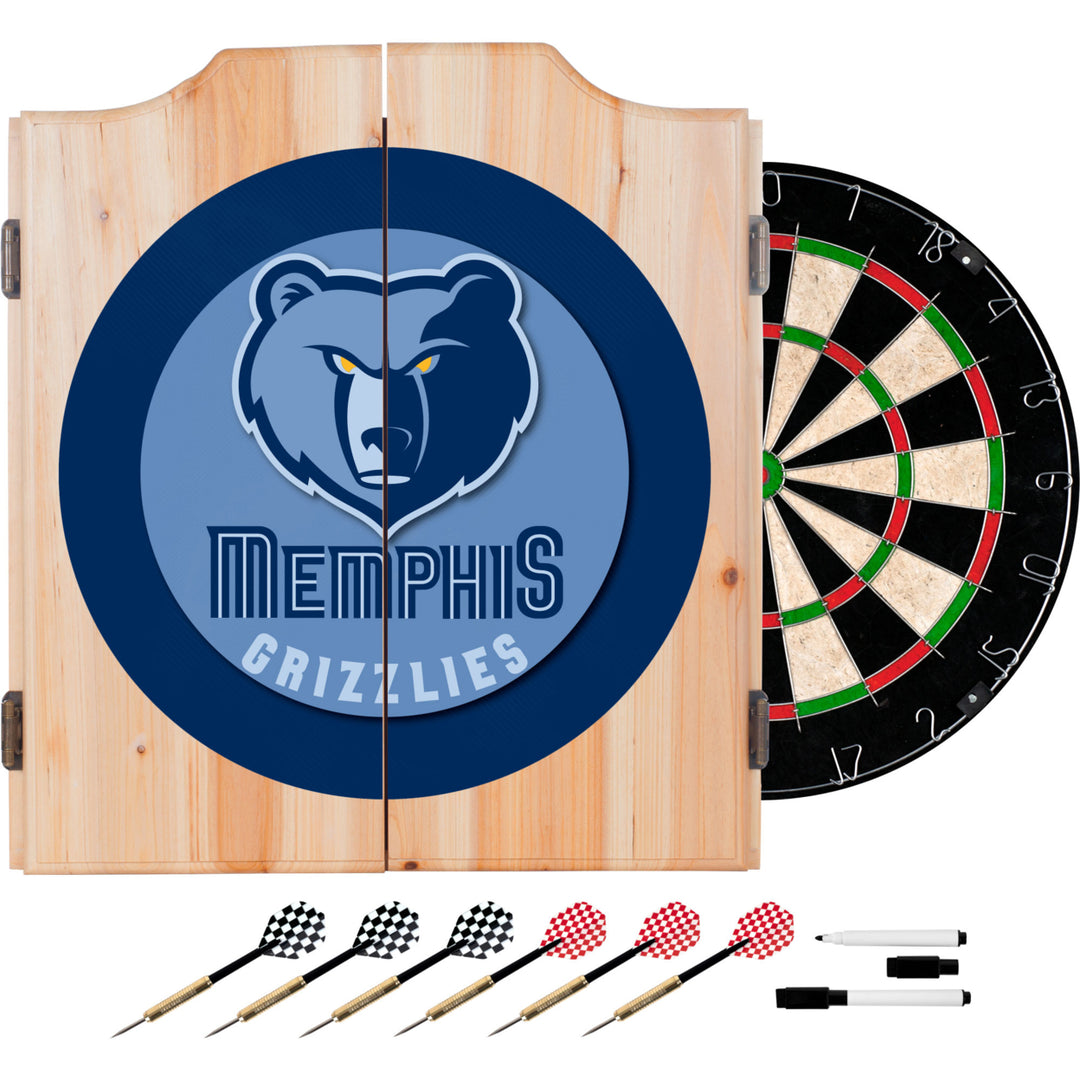 Memphis Grizzlies Dart Cabinet Set with Dartboard and Darts Officially Licensed Image 1