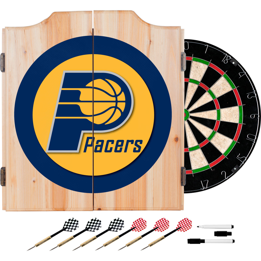 Indiana Pacers Dart Cabinet Set Wood with Sisal Dartboard and Steel Tip Darts Image 1