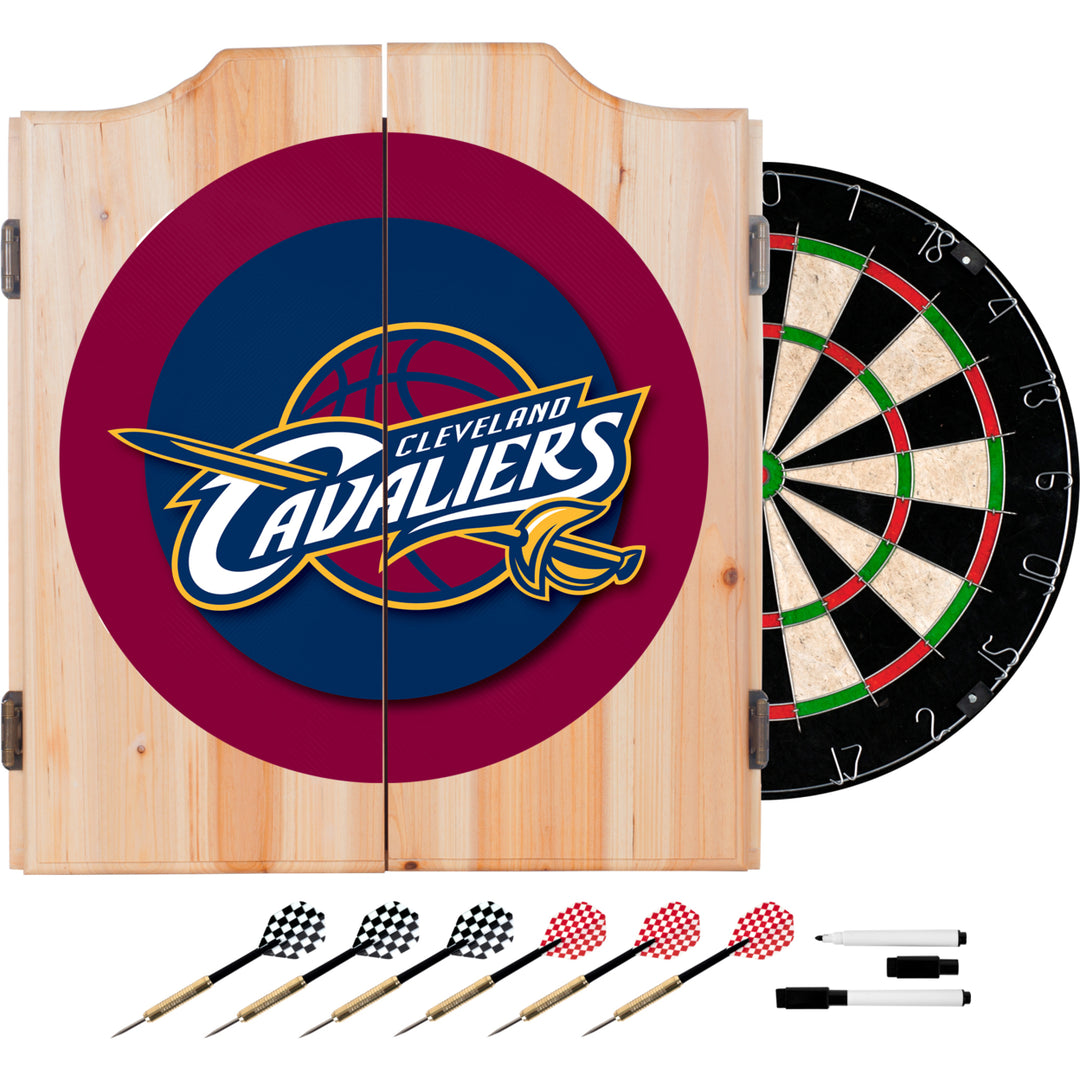 Cleveland Cavaliers Wood Dart Cabinet Set with Dartboard and Darts 18 Inch Image 1