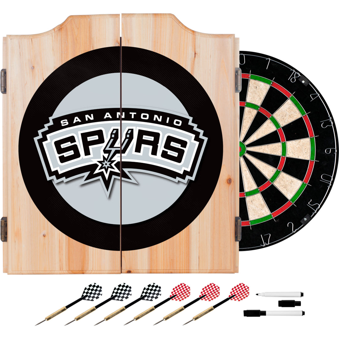 San Antonio Spurs Wood Dart Cabinet Set Officially Licensed with Dartboard and Darts Image 1