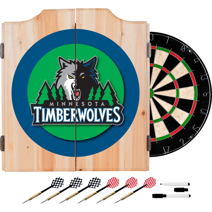 Minnesota Timberwolves Dart Cabinet Set with Sisal Dartboard and Darts Image 1