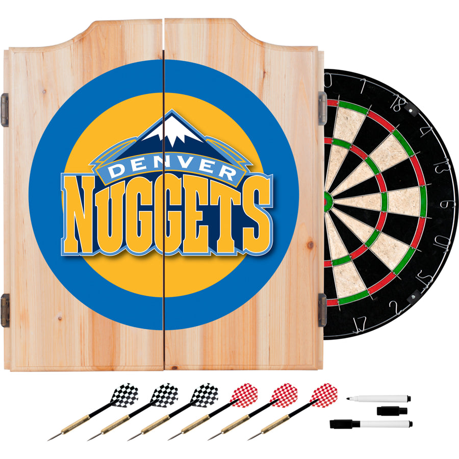 Denver Nuggets Wood Dart Cabinet Set with Sisal Dartboard and Steel Tip Darts Image 1