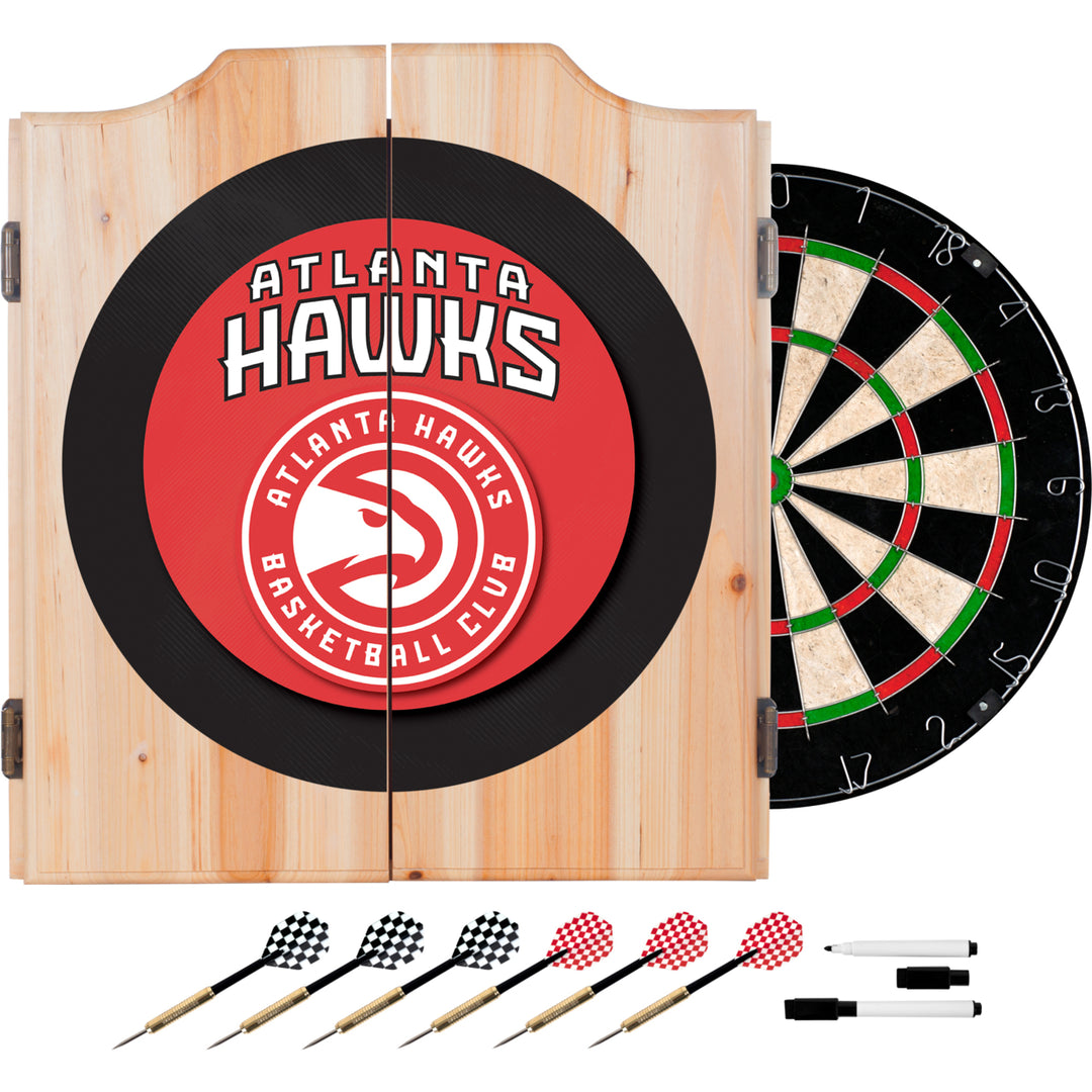 Atlanta Hawks Wood Dart Cabinet Set Officially Licensed 18 Inch Dartboard Darts Image 1