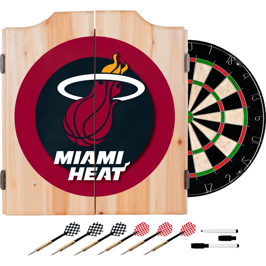 Miami Heat Dart Cabinet Set Officially Licensed Wood with Steel Tip Darts Image 1