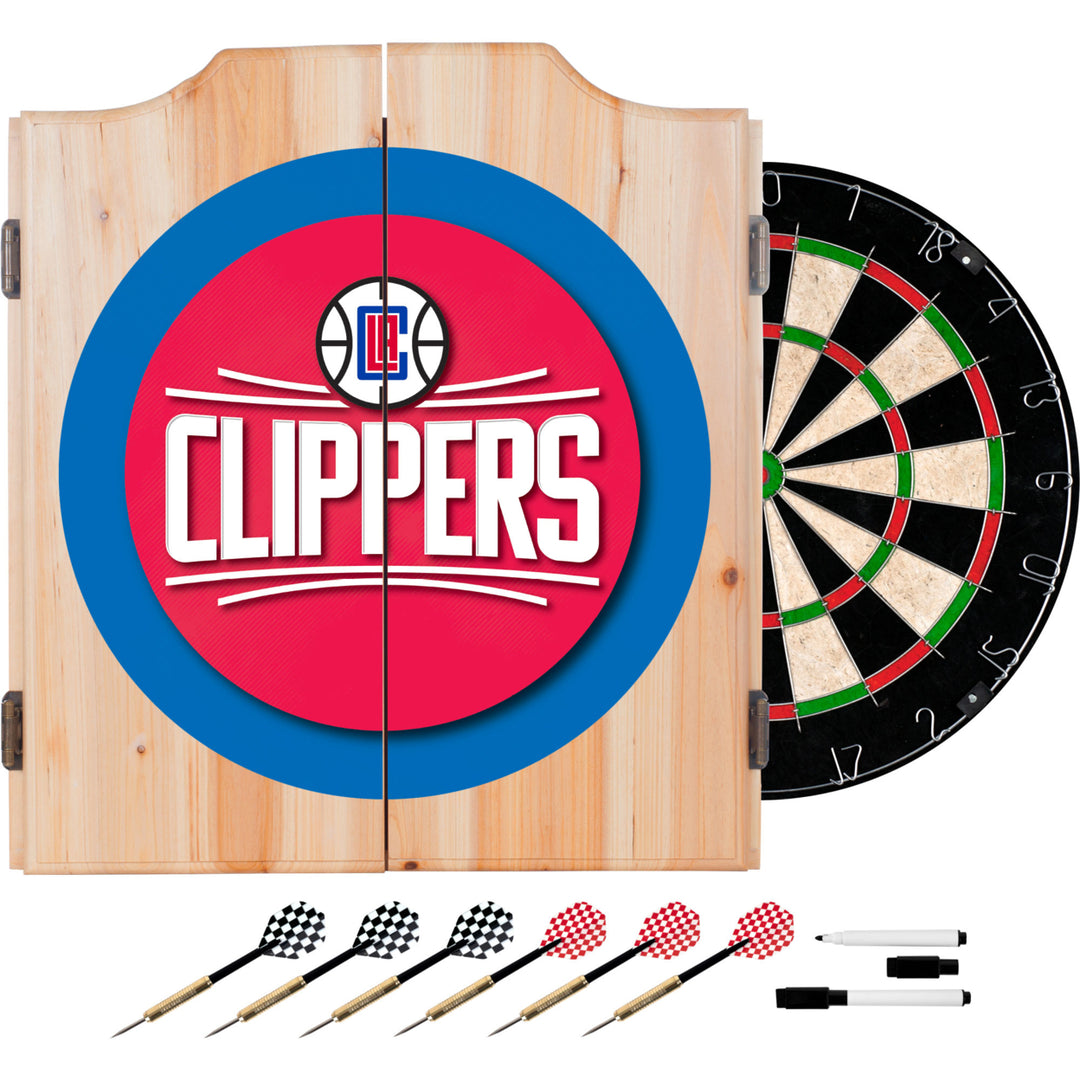 Los Angeles Clippers Wood Dart Cabinet Set with Dartboard and Darts 18 Inch Image 1