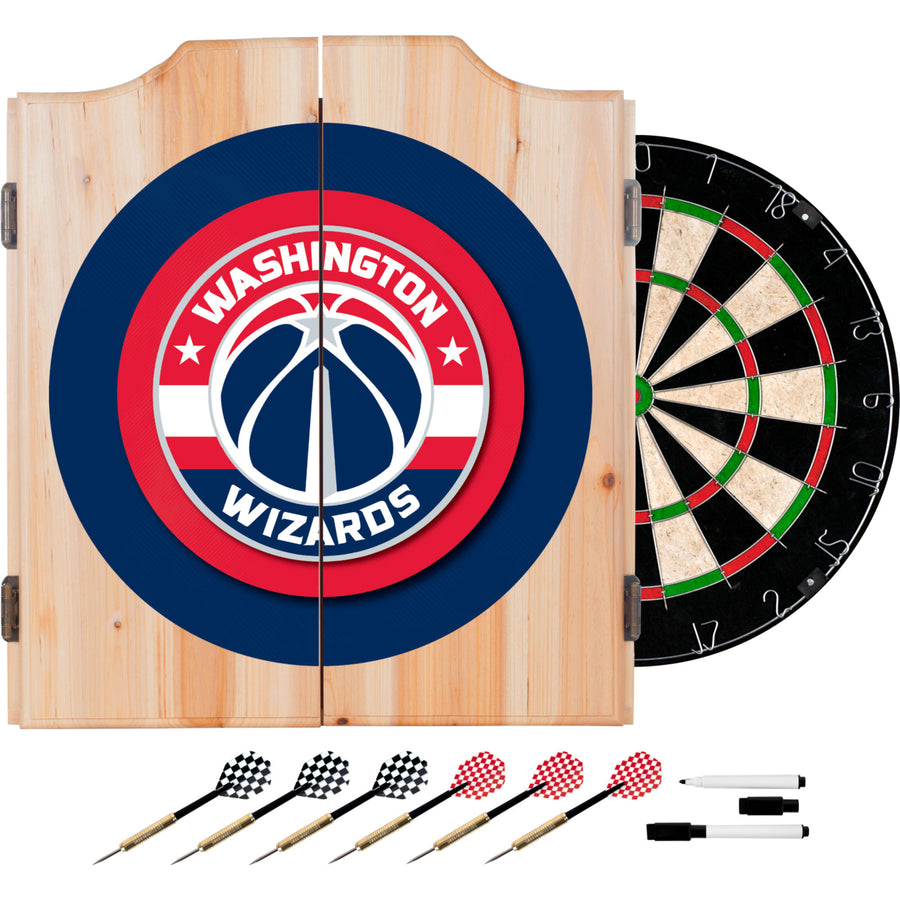 Washington Wizards Beveled Wood Dart Cabinet with Sisal Dartboard and Darts Image 1