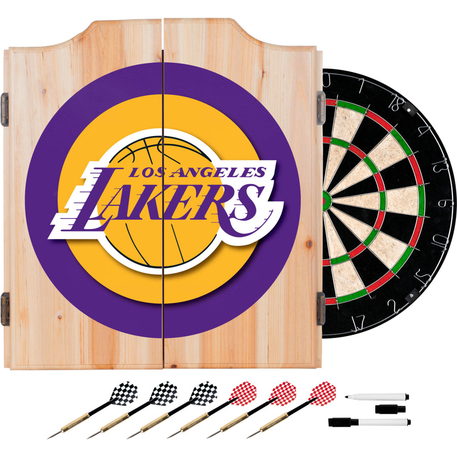 Los Angeles Lakers NBA Dart Cabinet Set Self Healing Sisal Fiber Steel Tips Image 1