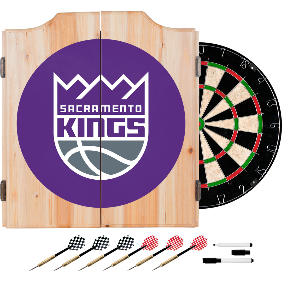 Sacramento Kings Wood Dart Cabinet Set with Sisal Dartboard and Darts Image 1