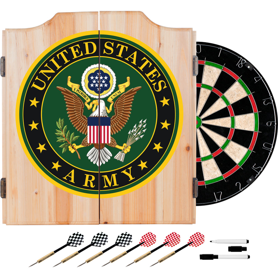 U.S. Army Wood Dart Cabinet Set with Sisal Dartboard and Steel Tip Darts Image 1