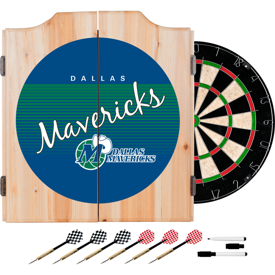 Dallas Mavericks Dart Cabinet Solid Wood Beveled Includes Dartboard and Darts Image 1