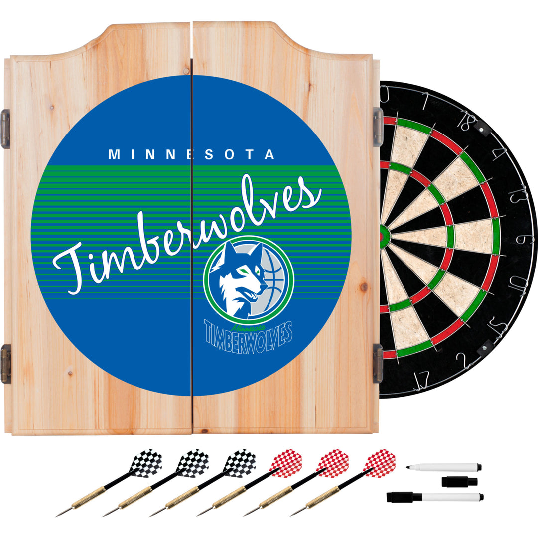 Minnesota Timberwolves Wood Dart Cabinet with Sisal Dartboard and Darts Image 1