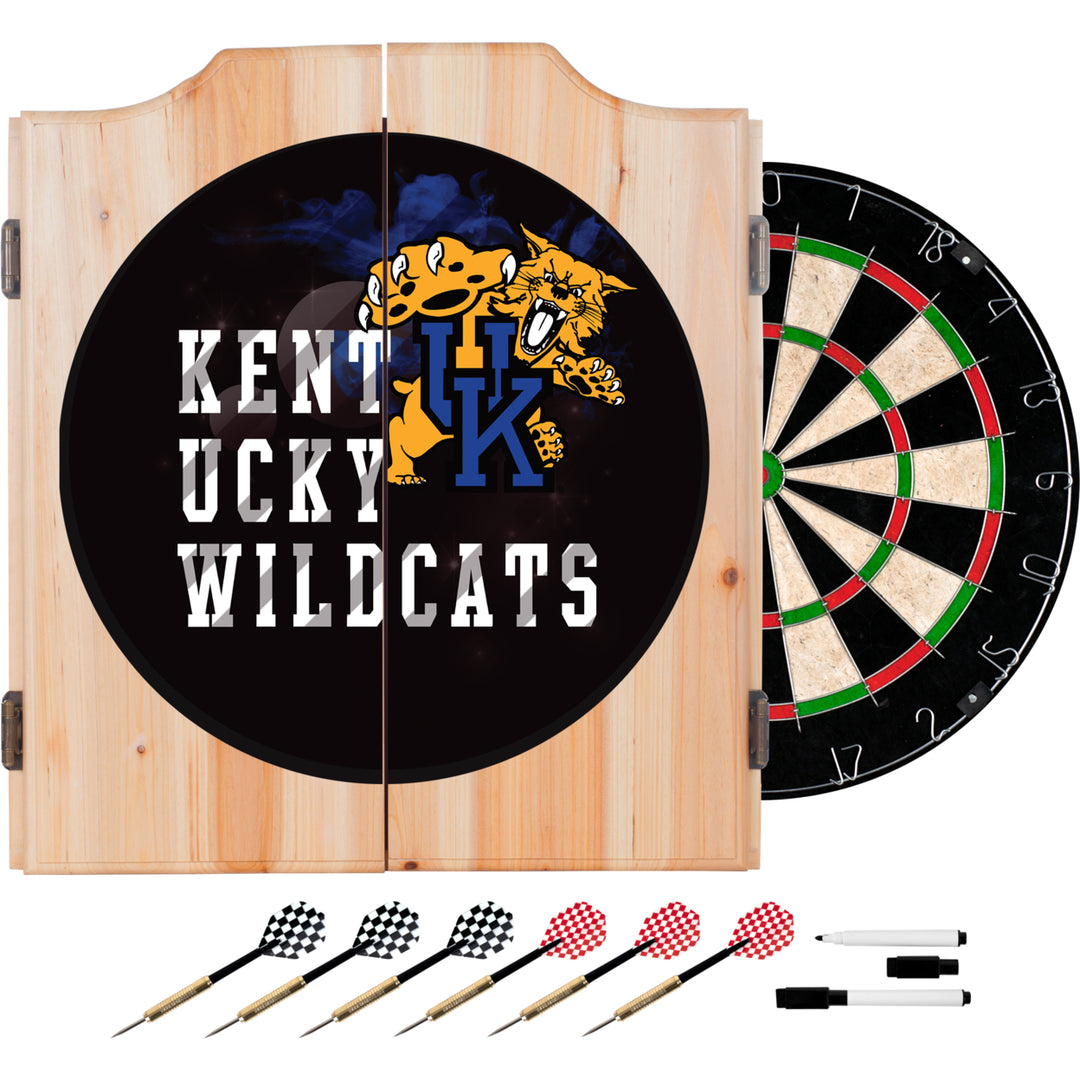 University of Kentucky Wildcats Dart Cabinet Set Smoke Beveled Wood 18 Inch Image 1