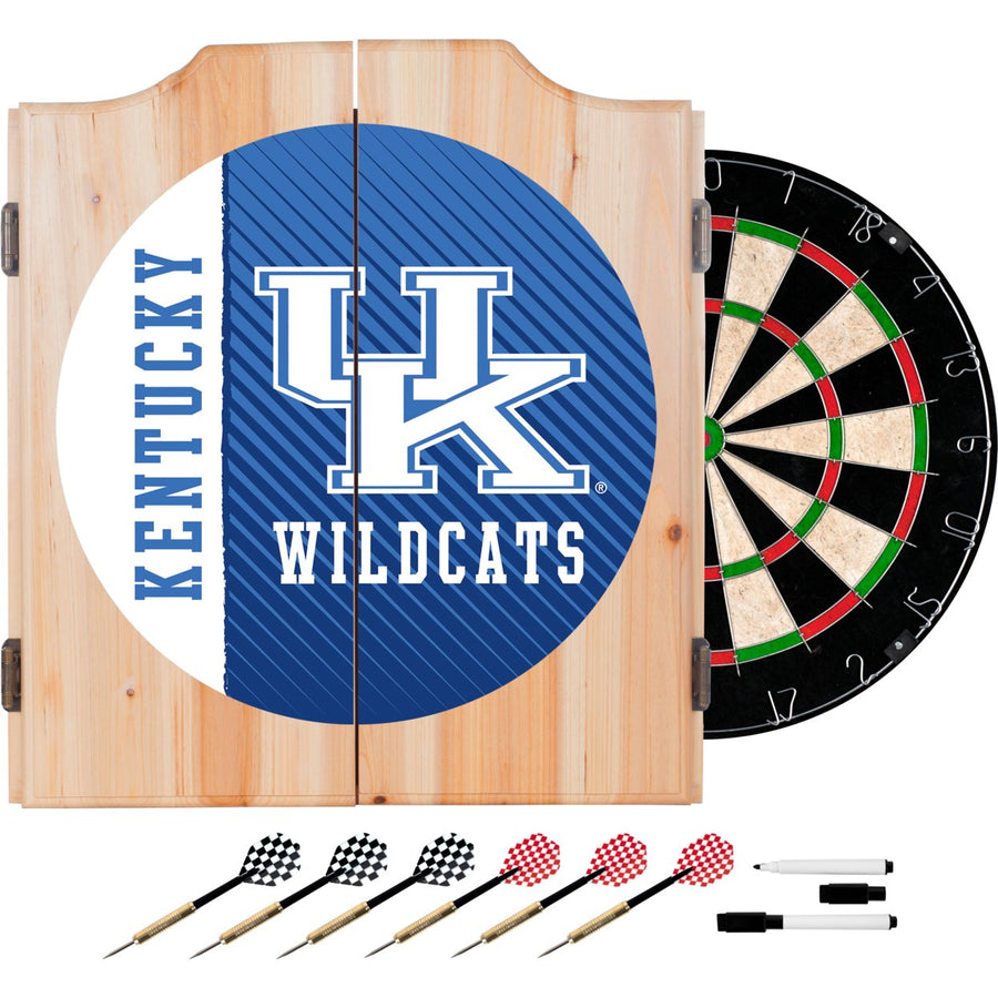 University of Kentucky Dart Cabinet Set Beveled Wood 6 Steel Tip Darts Scoreboard Image 1