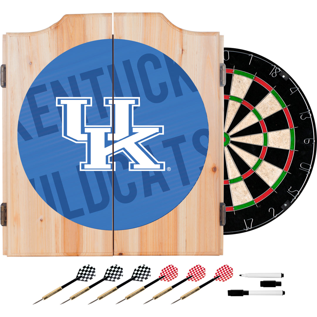 University of Kentucky Wood Dart Cabinet Set Officially Licensed 18 Inch Dartboard Image 1