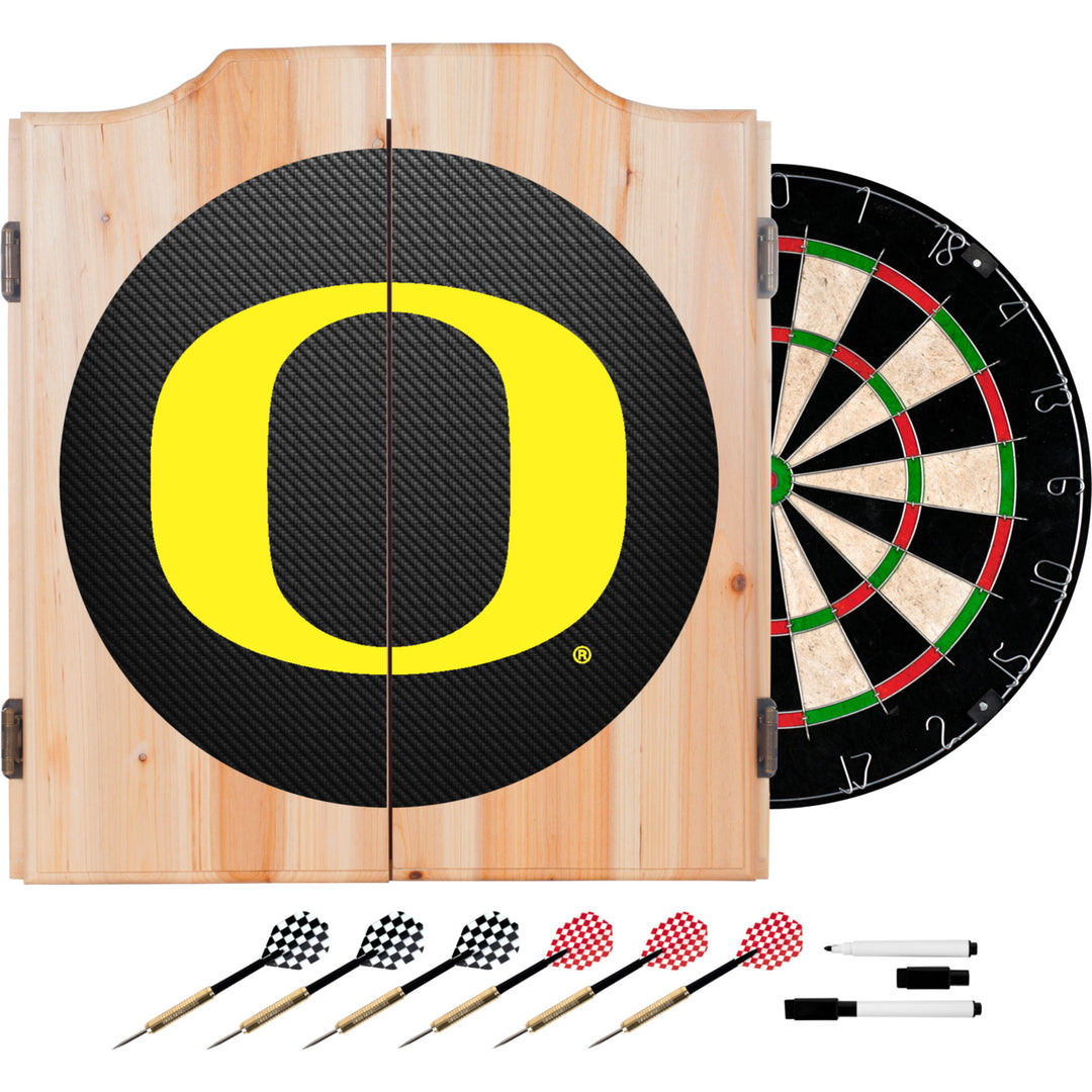 University of Oregon Wood Dart Cabinet Set - Carbon Fiber Image 1