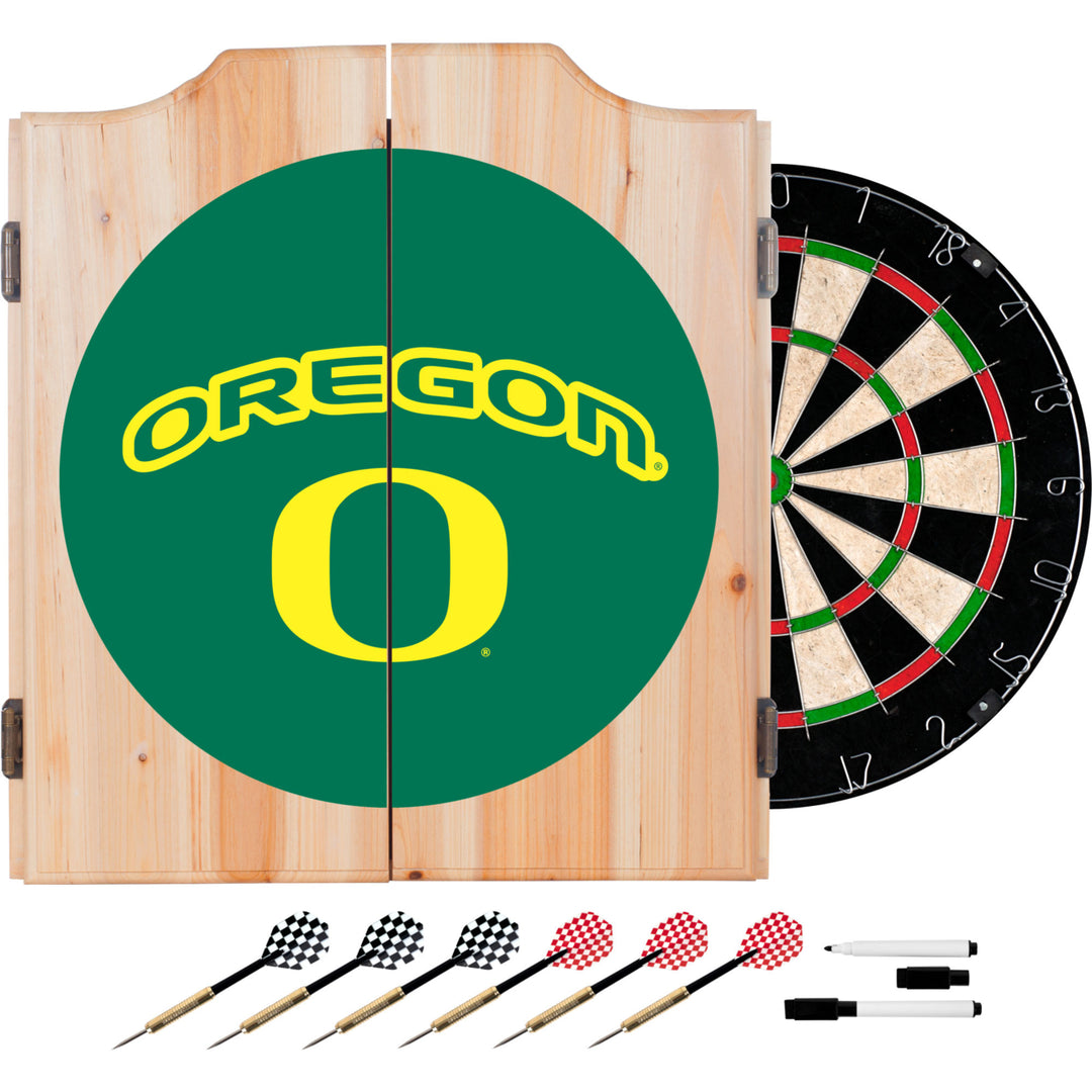 University of Oregon Dart Cabinet Set Beveled Wood with Sisal Dartboard and Darts Image 1