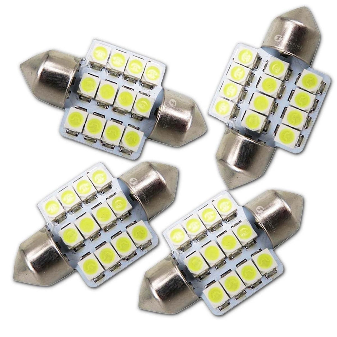 Zone Tech 4pcs 31mm 12-smd 1.25" 12v Festoon Dome Light LED Bulbs White Image 1