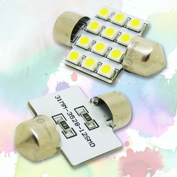 Zone Tech 4pcs 31mm 12-smd 1.25" 12v Festoon Dome Light LED Bulbs White Image 3