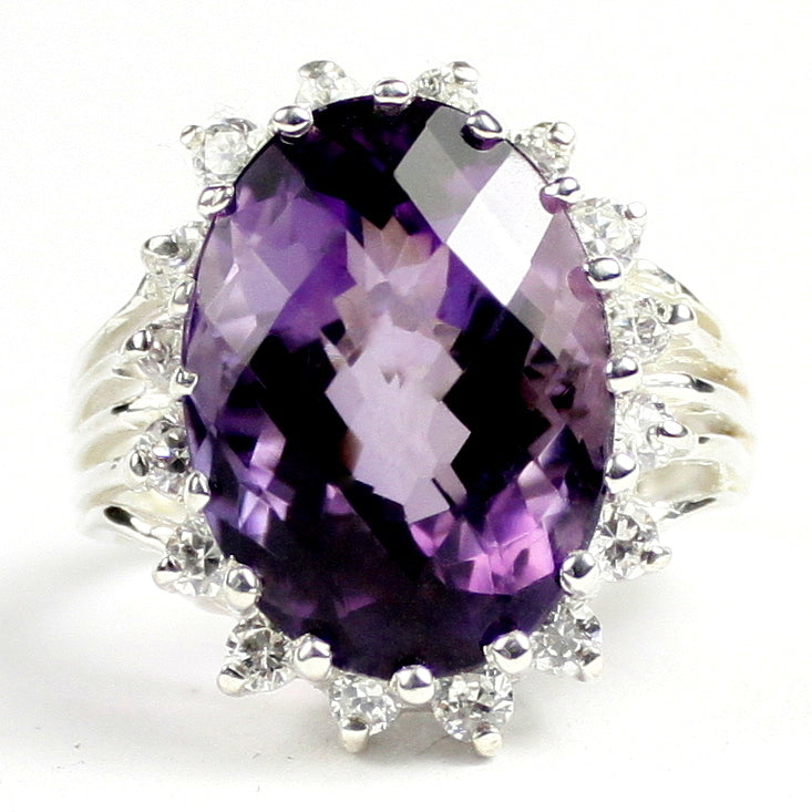 Sterling Silver Ladies Large Halo Ring Amethyst SR270 Image 1