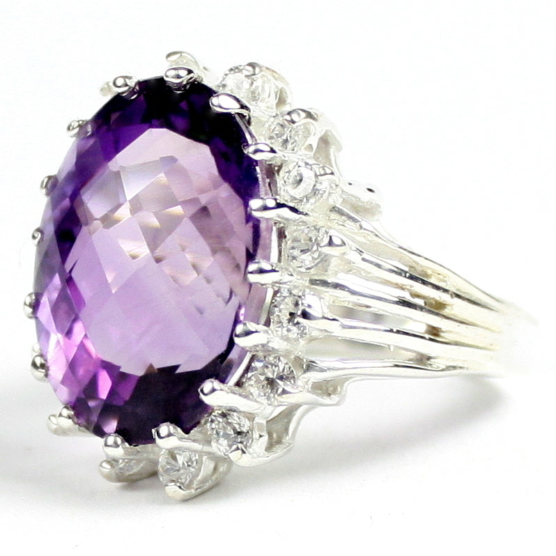 Sterling Silver Ladies Large Halo Ring Amethyst SR270 Image 2