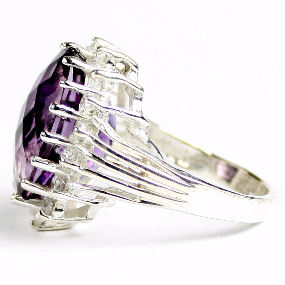 Sterling Silver Ladies Large Halo Ring Amethyst SR270 Image 3