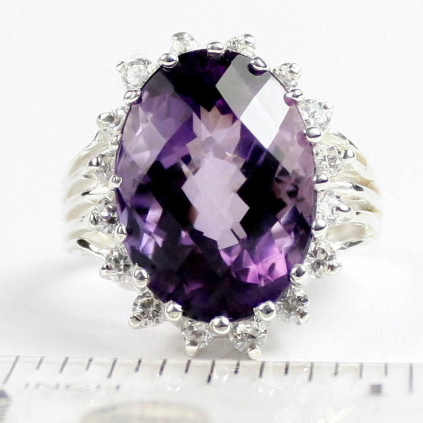 Sterling Silver Ladies Large Halo Ring Amethyst SR270 Image 4