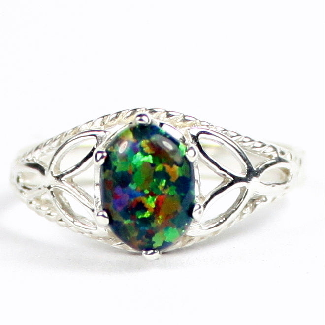 SR137 Created Black Opal 925 Sterling Silver Ring Image 1