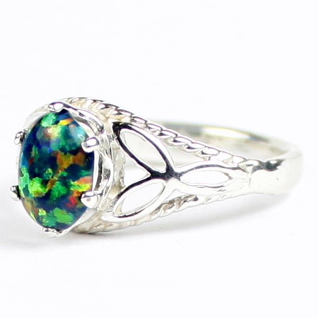 SR137 Created Black Opal 925 Sterling Silver Ring Image 2