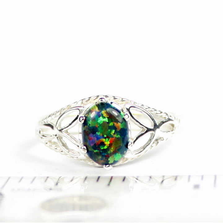 SR137 Created Black Opal 925 Sterling Silver Ring Image 4